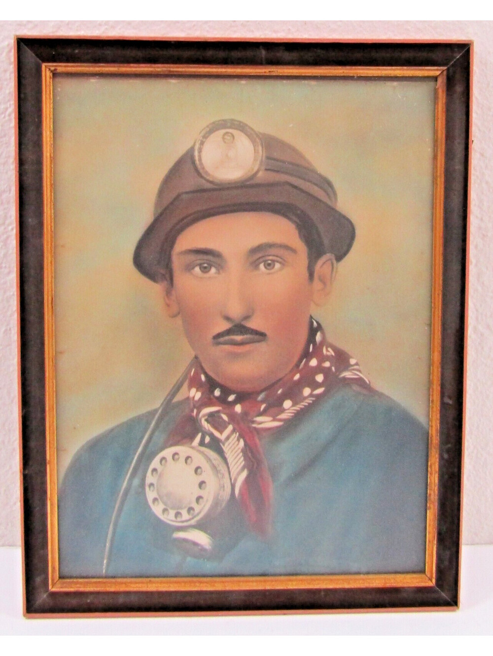 Antique Pastel Solar Print Portrait of an Early 20th-century Coal Miner